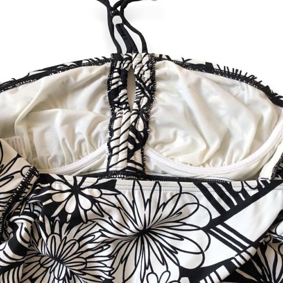 Coco Reef Tankini Swim Top 32C Black White Floral Bandeau - Picture 7 of 11